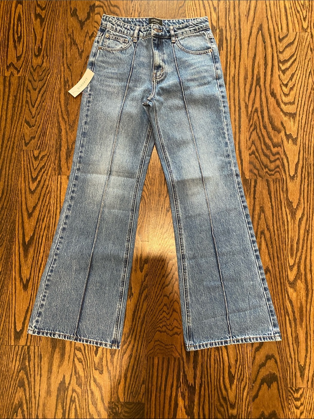 Bardot Light Blue High-Rise Flare Jeans with Front Panel Detailing